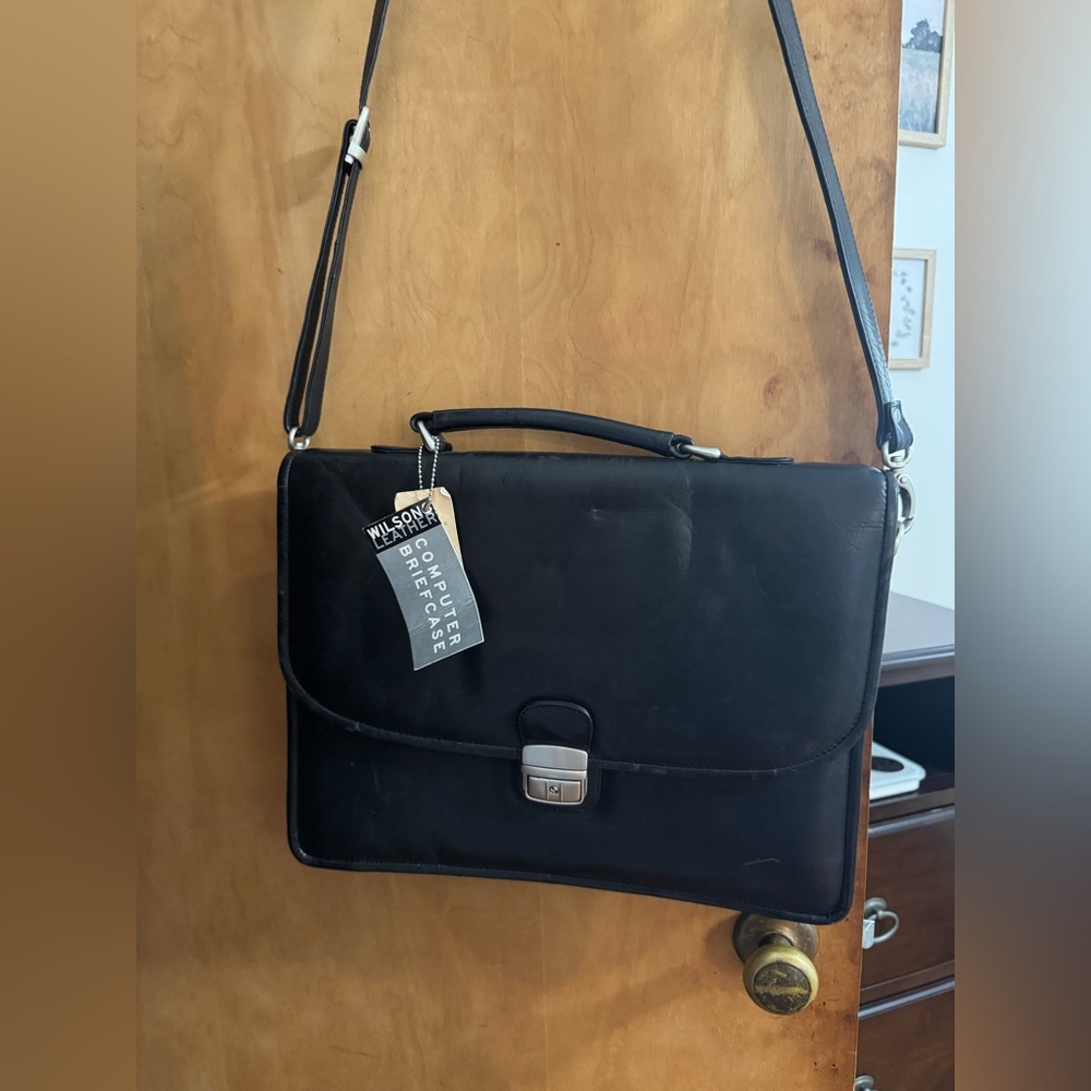 WILSONS LEATHER PELLE STUDIO Crossbody Bag Black Briefcase Messenger Career
